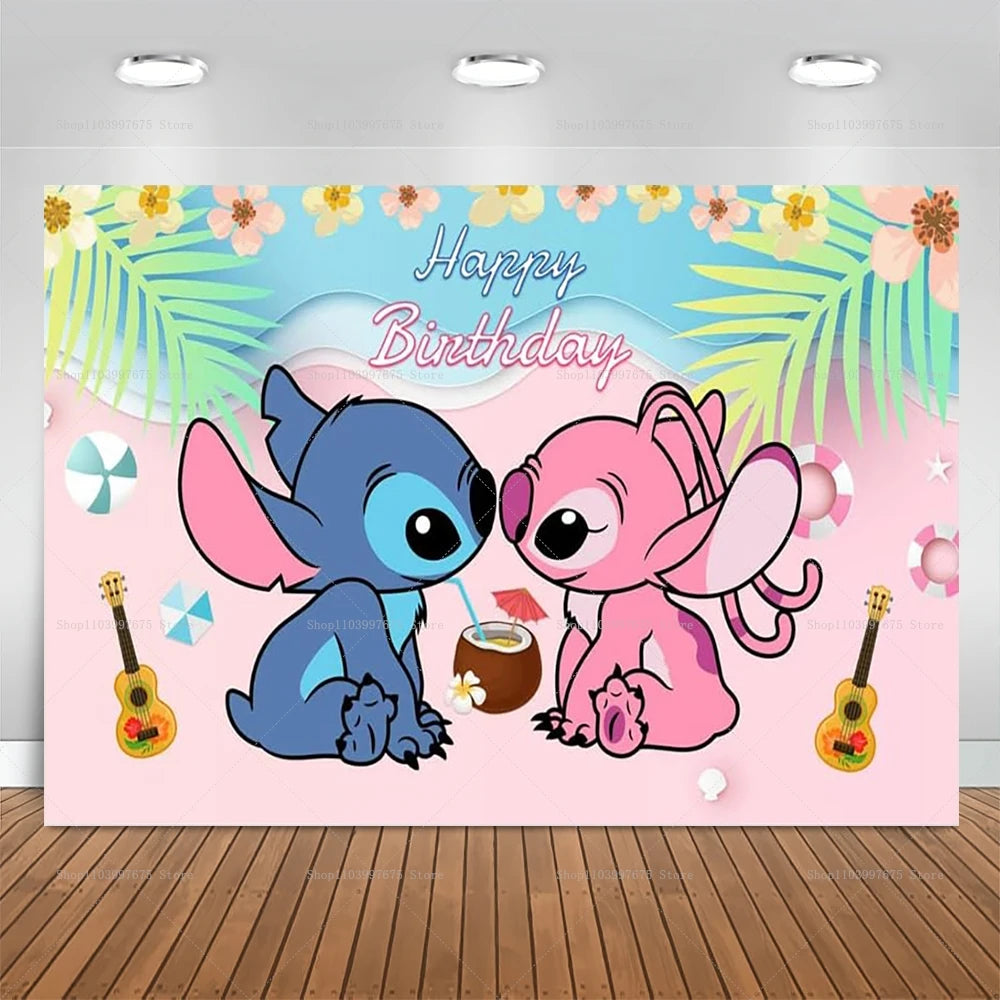 Cartoon Lilo&Stitch Party Backdrops Children's Happy Birthday