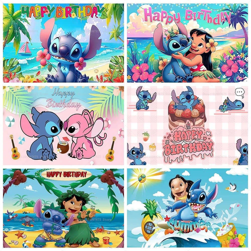 Cartoon Lilo&Stitch Party Backdrops Children's Happy Birthday
