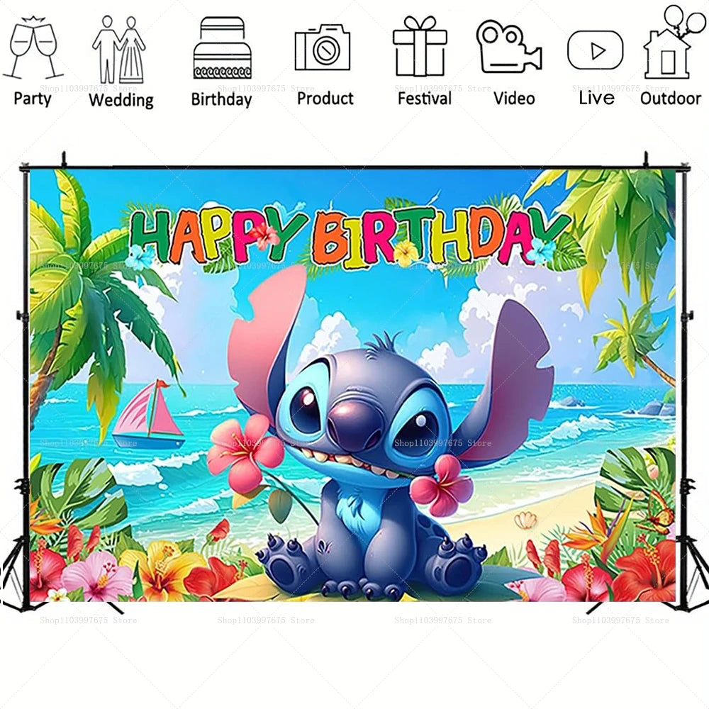 Cartoon Lilo&Stitch Party Backdrops Children's Happy Birthday