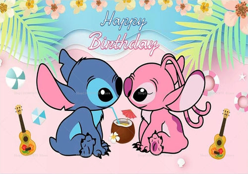 Cartoon Lilo&Stitch Party Backdrops Children's Happy Birthday