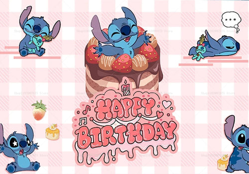 Cartoon Lilo&Stitch Party Backdrops Children's Happy Birthday