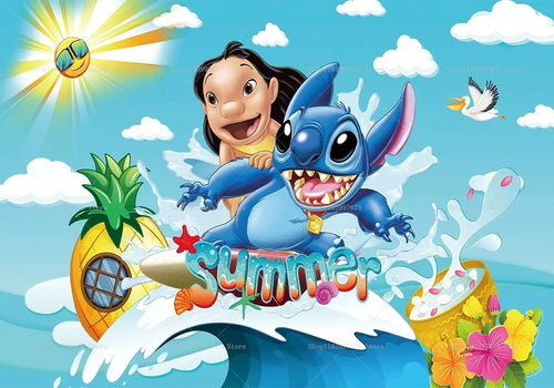 Cartoon Lilo&Stitch Party Backdrops Children's Happy Birthday