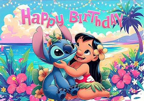 Cartoon Lilo&Stitch Party Backdrops Children's Happy Birthday