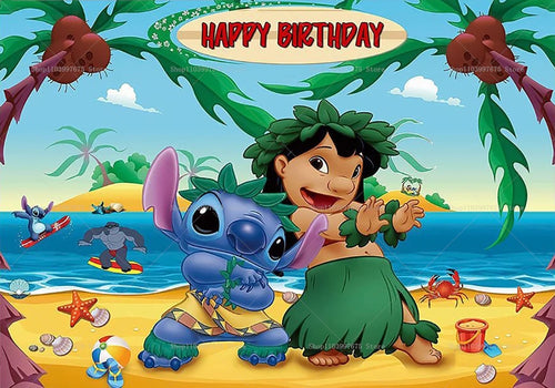 Cartoon Lilo&Stitch Party Backdrops Children's Happy Birthday